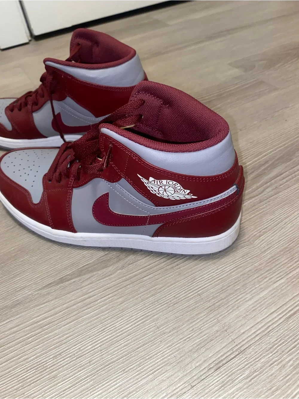 Jordan Men's Maroon and Gray Mid-Top Sneakers